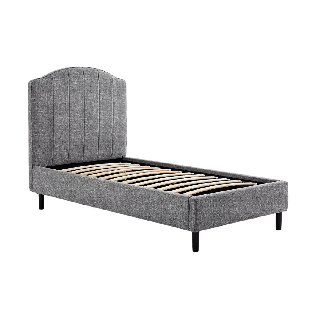 **Cama de Solteiro com Cabeceira Estofada e Estrutura de Madeira**